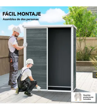 Cobertizo de Jardín Exterior de Plástico 0,81 m² 134x68,5x170 cm con Suelo 2 Estantes Plegables Puertas con Pestillo