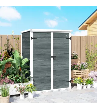 Cobertizo de Jardín Exterior de Plástico 0,81 m² 134x68,5x170 cm con Suelo 2 Estantes Plegables Puertas con Pestillo