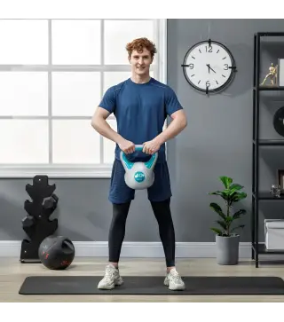 Pesa Rusa 10 kg Revestimiento de PU y Relleno de Arena para Entrenamiento de Fuerza 22x16x26 cm Azul y Gris