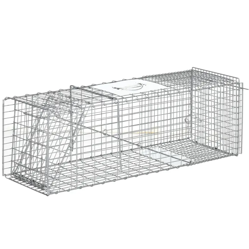 Trampa para Animales Vivos Plegable 93x31x34,5 cm Jaula de Captura de Alambre con Puerta y Asa para Conejos Plata