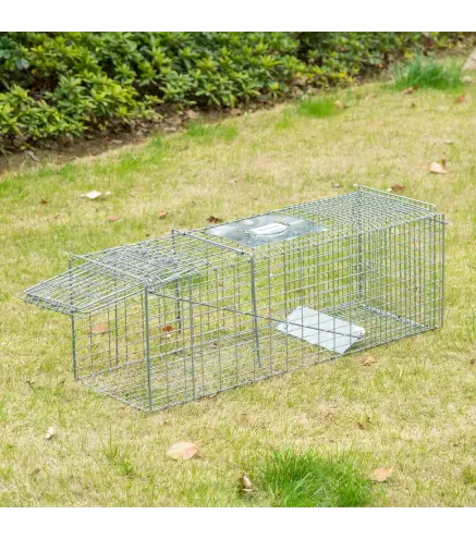 Trampa para Animales Vivos Plegable 93x31x34,5 cm Jaula de Captura de Alambre con Puerta y Asa para Conejos Plata