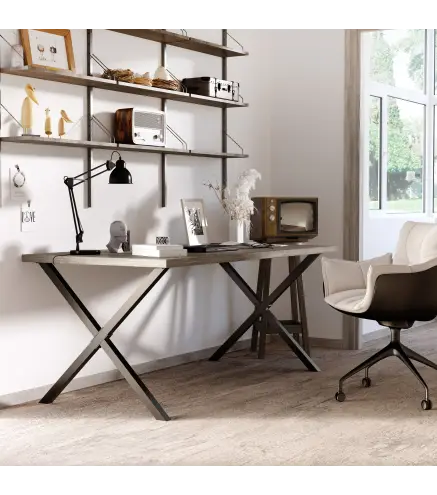 Conjunto de 2 Patas para Mesa Estilo Industrial 80x72 cm en Forma de X Patas de Muebles de Acero para Soporte con Protec