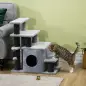 Escalera para Gatos de 4 Peldaños Escalón para Mascotas Ajustable con Cueva y Bola Colgante 60x40x66 cm Gris