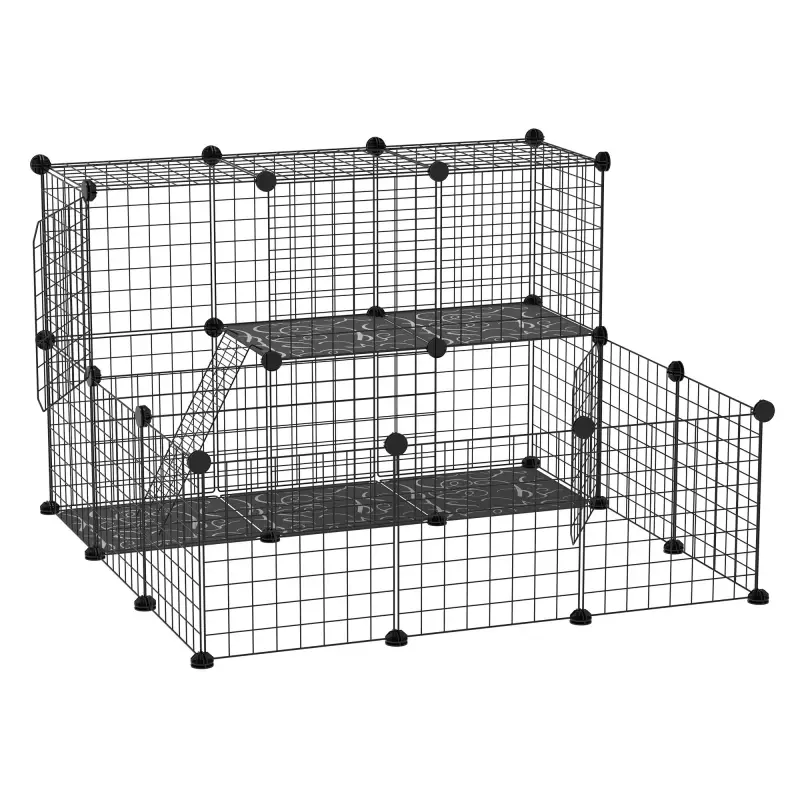 Jaula Modular para Animales Pequeños con 24 Paneles 2 Puertas para Cobayas Conejos Chinchillas 105x105x70cm Negro Jaula Modular para Animales Pequeños con 24 Paneles 2 Puertas para Cobayas Conejos Chinchillas 105x105x70cm Negro