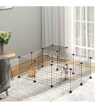Jaula Modular para Animales Pequeños con 24 Paneles 2 Puertas para Cobayas Conejos Chinchillas 105x105x70cm Negro