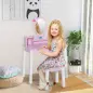 Tocador Infantil con Taburete y Espejo tipo Princesa Mesita de Maquillaje de Madera Rosa Juguete para Niñas 60x34x93 cm