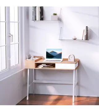 Mesa de Ordenador 80x53 cm Escritorio con 6 Compartimentos Estante Abierto y Cajón de Almacenaje para Oficina Despacho Estudio 1