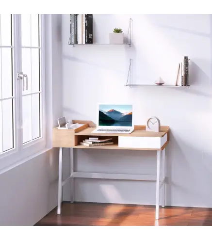 Mesa de Ordenador 80x53 cm Escritorio con 6 Compartimentos Estante Abierto y Cajón de Almacenaje para Oficina Despacho Estudio 1