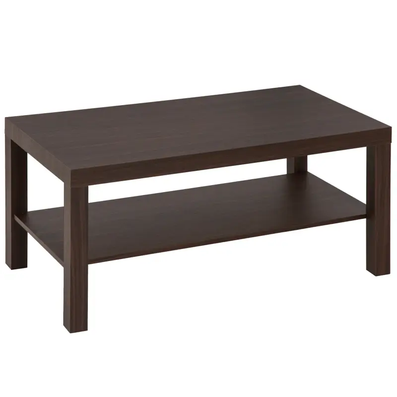 Mesa de Centro Moderna Mesa Baja con 2 Estantes de Almacenamiento Mesita para Salón Carga 20 kg 90x45x44,5 cm Nogal