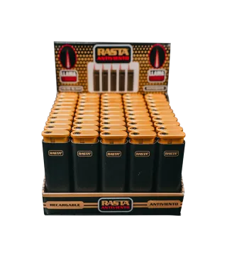 50 Encendedores Turbo Soft Black & Gold Antiviento