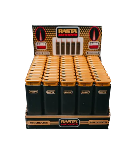 50 Encendedores Turbo Soft Black & Gold Antiviento