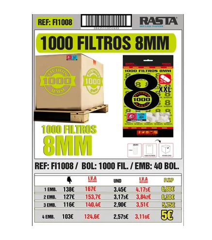 Filtros 1000 8Mm "Xl" Emb 40Bolsas