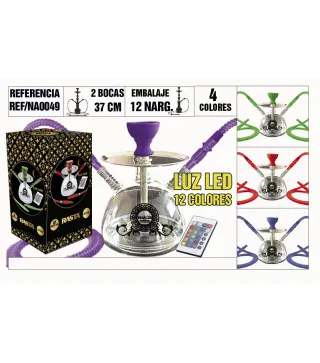 Narguila Profesional 37Cm 2 Bocas Luz Led 12 Colores