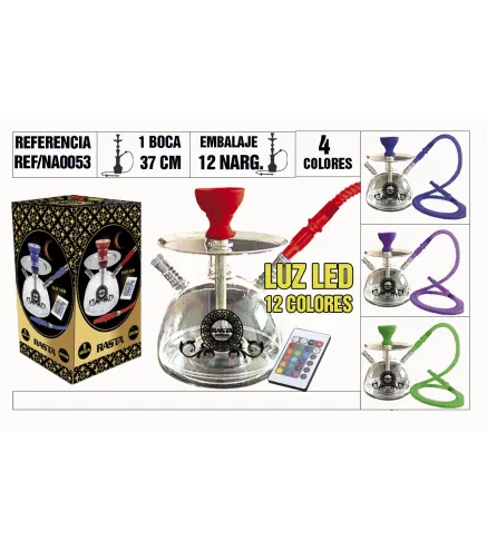 Narguila Profesional 37Cm 1 Boca Luz Led 12 Colores