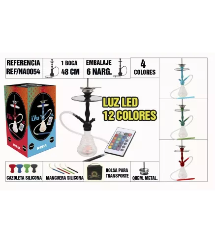 Narguila 48Cm 1 Boca Luz Led 12 Colores