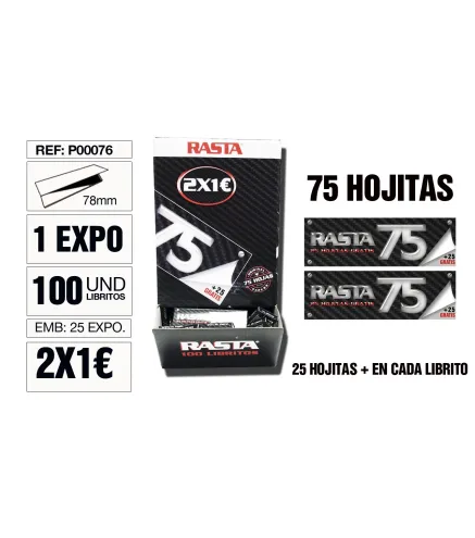 Papel De Liar Rasta 75 Est. 100 Libritos 78Mm Negro