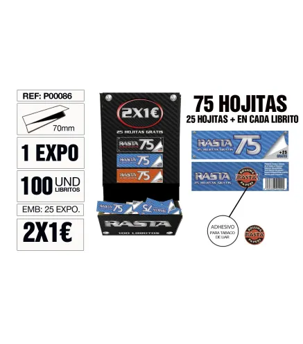 Papel De Liar Rasta 75 Est. 100 Libritos 70Mm Azul