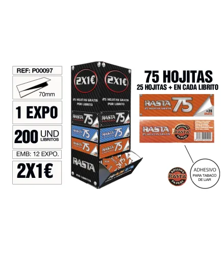 Papel De Liar Rasta 75 Est. 200 Libritos 70Mm Naranja