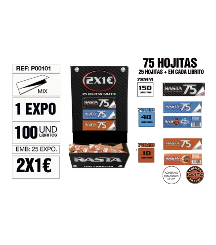 Papel De Liar Rasta 75 Est. 100 Libritos Mix