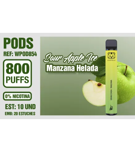 Pod Desechable 800 Puffs 0% Nicotina Sour Apple Ice