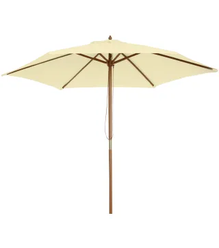 Sombrilla Parasol de Madera 250x230 cm para Exterior con 6 Varillas Sistema de Polea Color Crema