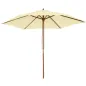 Sombrilla Parasol de Madera 250x230 cm para Exterior con 6 Varillas Sistema de Polea Color Crema