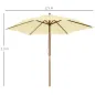 Sombrilla Parasol de Madera 250x230 cm para Exterior con 6 Varillas Sistema de Polea Color Crema