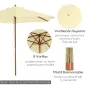 Sombrilla Parasol de Madera 250x230 cm para Exterior con 6 Varillas Sistema de Polea Color Crema