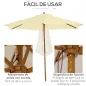 Sombrilla Parasol de Madera 250x230 cm para Exterior con 6 Varillas Sistema de Polea Color Crema