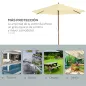 Sombrilla Parasol de Madera 250x230 cm para Exterior con 6 Varillas Sistema de Polea Color Crema