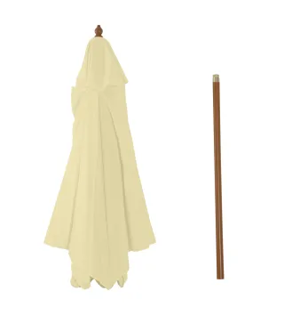 Sombrilla Parasol de Madera 250x230 cm para Exterior con 6 Varillas Sistema de Polea Color Crema