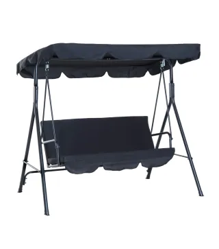 Balancín de Jardín con Techo Ajustable en Ángulo Carga Máx. 200 kg Acero 172x110x153 cm Negro
