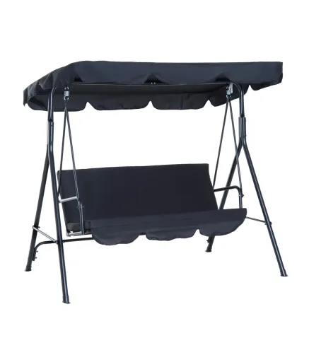 Balancín de Jardín con Techo Ajustable en Ángulo Carga Máx. 200 kg Acero 172x110x153 cm Negro