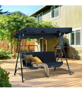 Balancín de Jardín con Techo Ajustable en Ángulo Carga Máx. 200 kg Acero 172x110x153 cm Negro