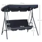 Balancín de Jardín con Techo Ajustable en Ángulo Carga Máx. 200 kg Acero 172x110x153 cm Negro
