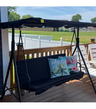 Balancín de Jardín con Techo Ajustable en Ángulo Carga Máx. 200 kg Acero 172x110x153 cm Negro