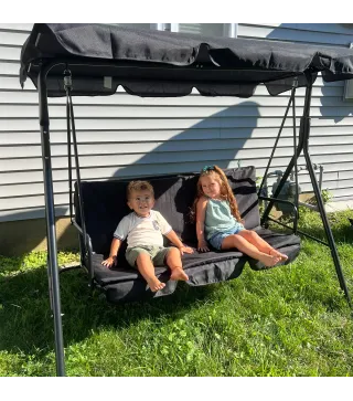 Balancín de Jardín con Techo Ajustable en Ángulo Carga Máx. 200 kg Acero 172x110x153 cm Negro