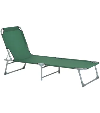 Cama de Camping Plegable con Respaldo Ajustable en 4 Niveles Carga 120 kg para Playa Jardín Piscina 187x58x28 cm Verde