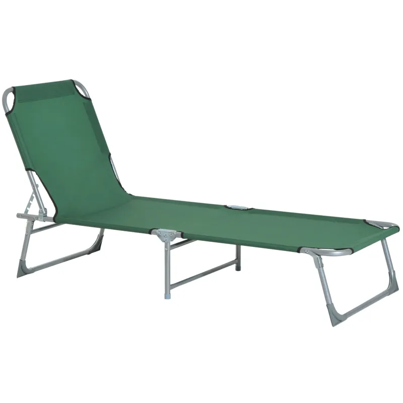 Cama de Camping Plegable con Respaldo Ajustable en 4 Niveles Carga 120 kg para Playa Jardín Piscina 187x58x28 cm Verde