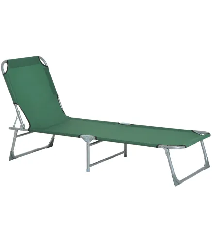 Cama de Camping Plegable con Respaldo Ajustable en 4 Niveles Carga 120 kg para Playa Jardín Piscina 187x58x28 cm Verde