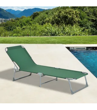 Cama de Camping Plegable con Respaldo Ajustable en 4 Niveles Carga 120 kg para Playa Jardín Piscina 187x58x28 cm Verde