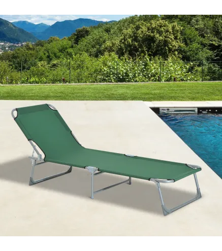 Cama de Camping Plegable con Respaldo Ajustable en 4 Niveles Carga 120 kg para Playa Jardín Piscina 187x58x28 cm Verde