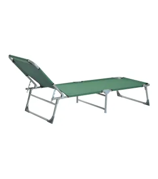 Cama de Camping Plegable con Respaldo Ajustable en 4 Niveles Carga 120 kg para Playa Jardín Piscina 187x58x28 cm Verde
