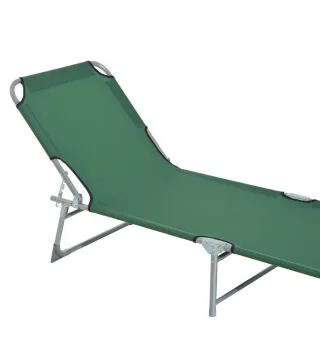 Cama de Camping Plegable con Respaldo Ajustable en 4 Niveles Carga 120 kg para Playa Jardín Piscina 187x58x28 cm Verde