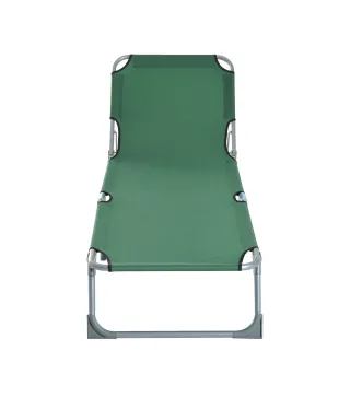 Cama de Camping Plegable con Respaldo Ajustable en 4 Niveles Carga 120 kg para Playa Jardín Piscina 187x58x28 cm Verde