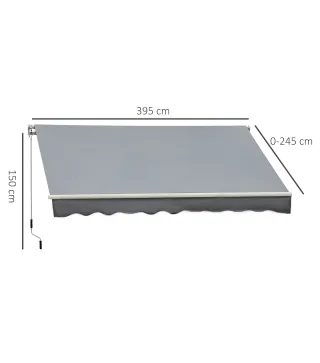 Toldo para Patio Balcón Terraza y Jardín de 400x250cm con brazo articulado de Aluminio y tela de Poliéster de 280g/m² Color Gris
