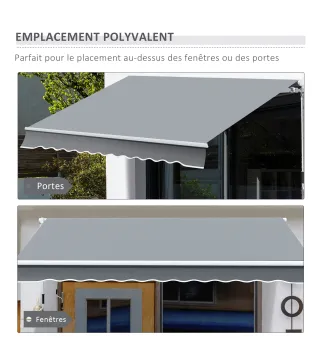 Toldo para Patio Balcón Terraza y Jardín de 400x250cm con brazo articulado de Aluminio y tela de Poliéster de 280g/m² Color Gris