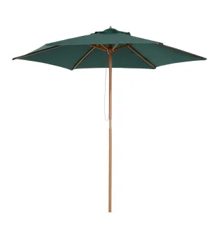Sombrilla Parasol de Madera Ø250x230cm para Exterior con 6 Varillas Sistema de Polea Color Verde