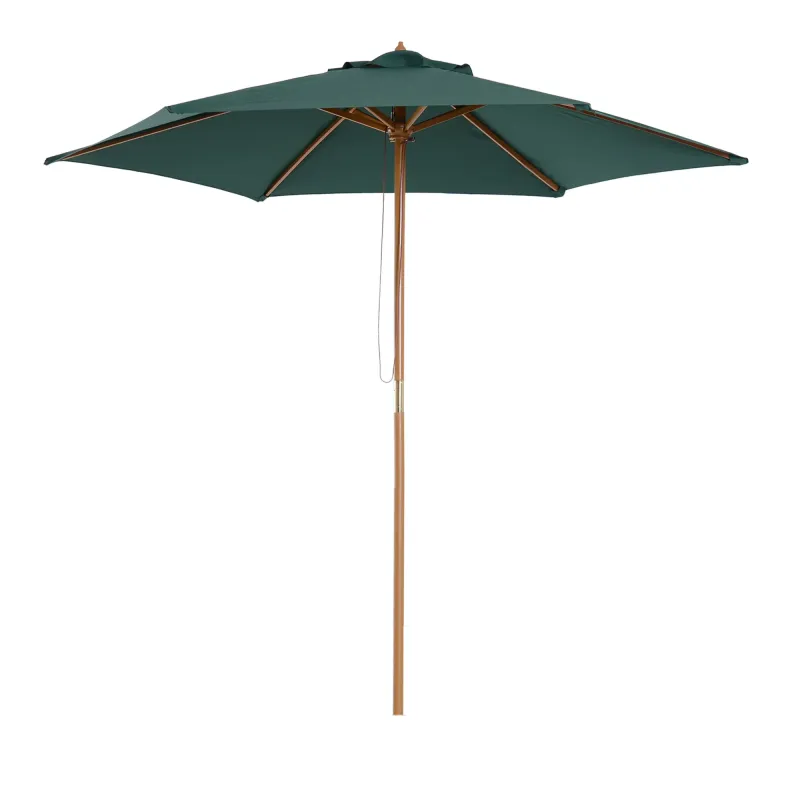 Sombrilla Parasol de Madera Ø250x230cm para Exterior con 6 Varillas Sistema de Polea Color Verde