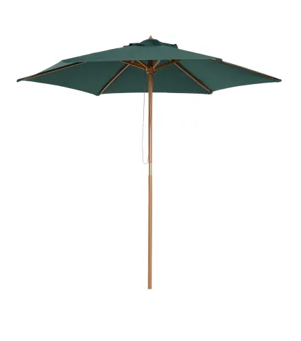 Sombrilla Parasol de Madera Ø250x230cm para Exterior con 6 Varillas Sistema de Polea Color Verde